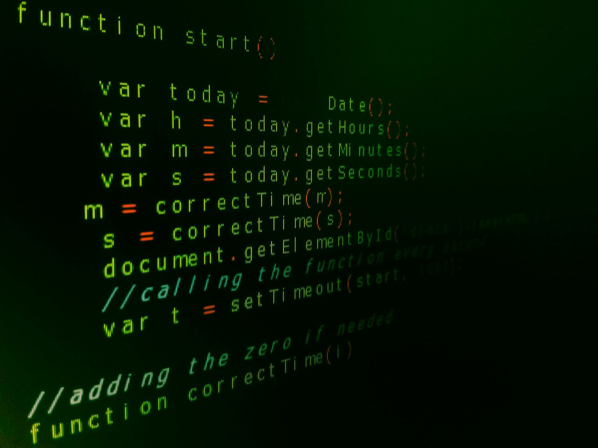 A computer screen displays a function that starts with var today