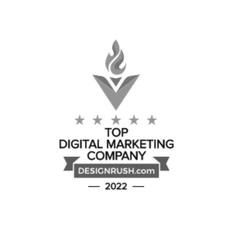 DesignRush "Top Digital Marketing Company" award badge, 2022. Features a flame and stars.