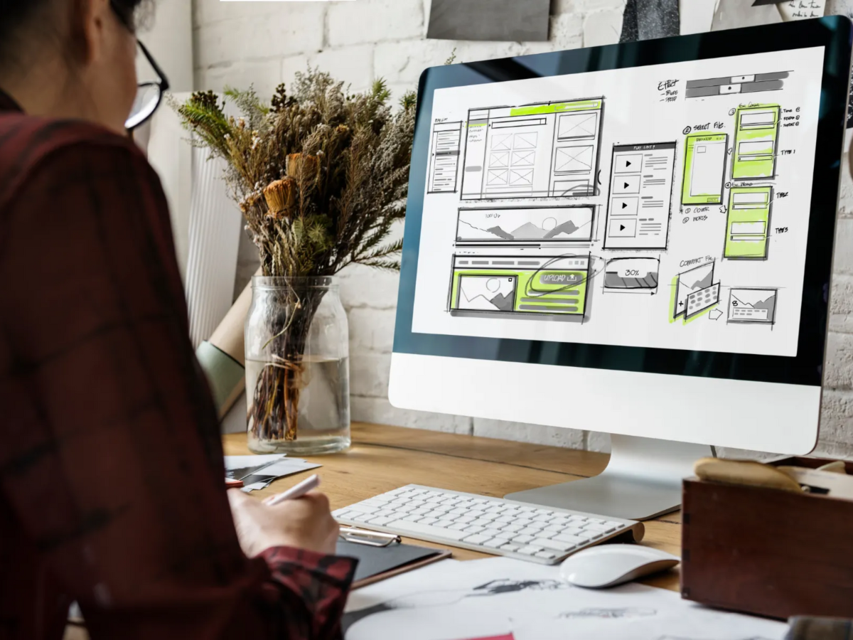 A woman formatting a website