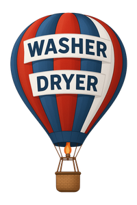 A hot air balloon that says washer dryer on it A hot air balloon that says washer dryer on it