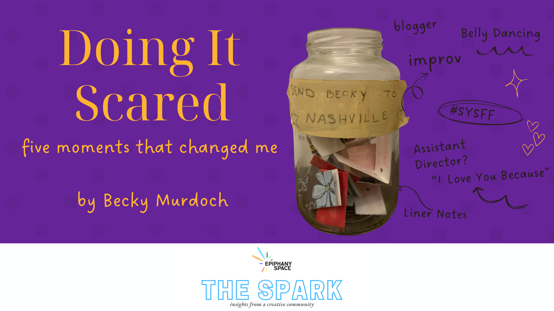Jar of Badassery with handwritten notes and Send Becky to Nashville label on purple background