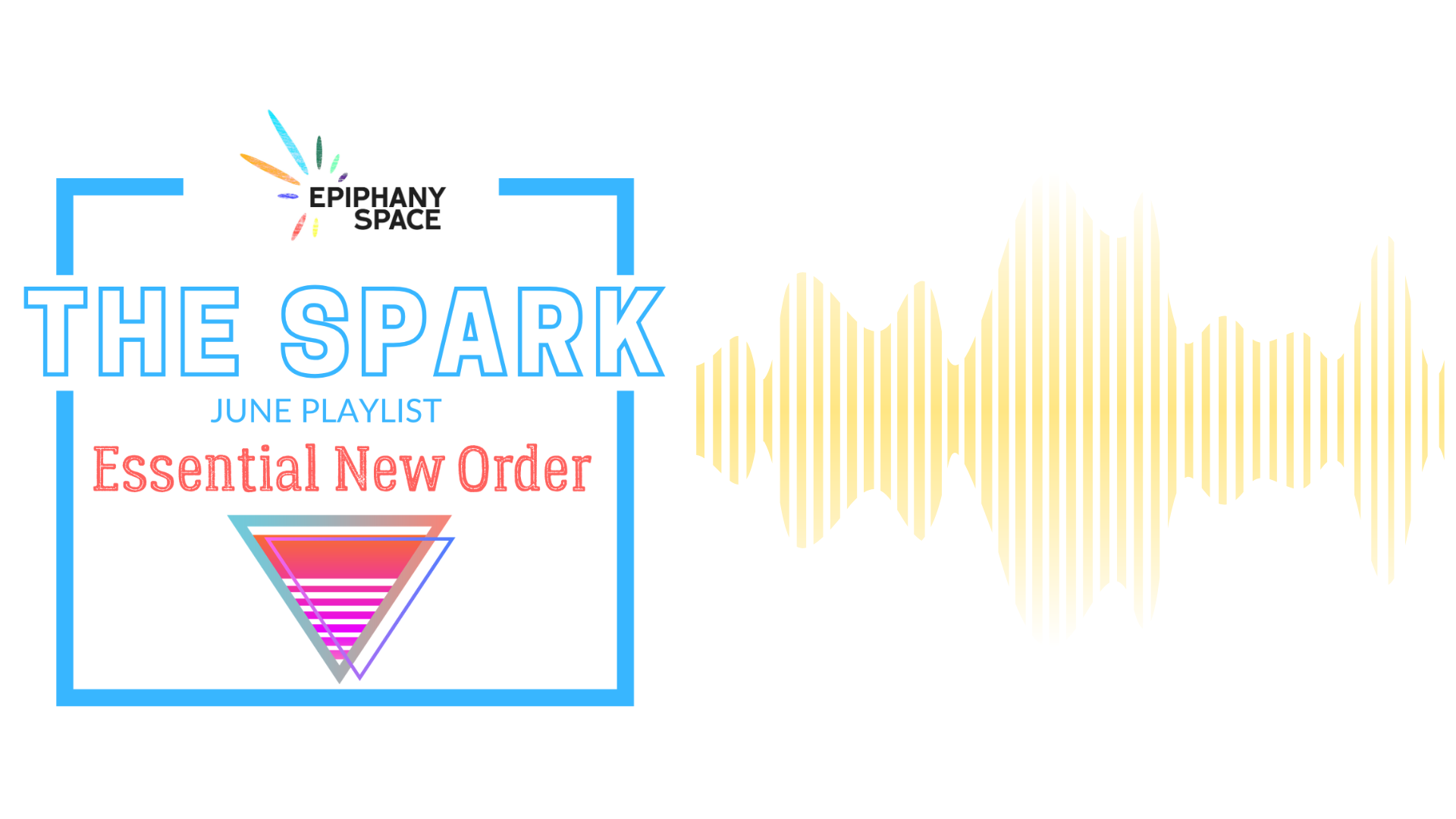 New Order playlist graphic with neon triangle design and retro synth-pop aesthetic.
