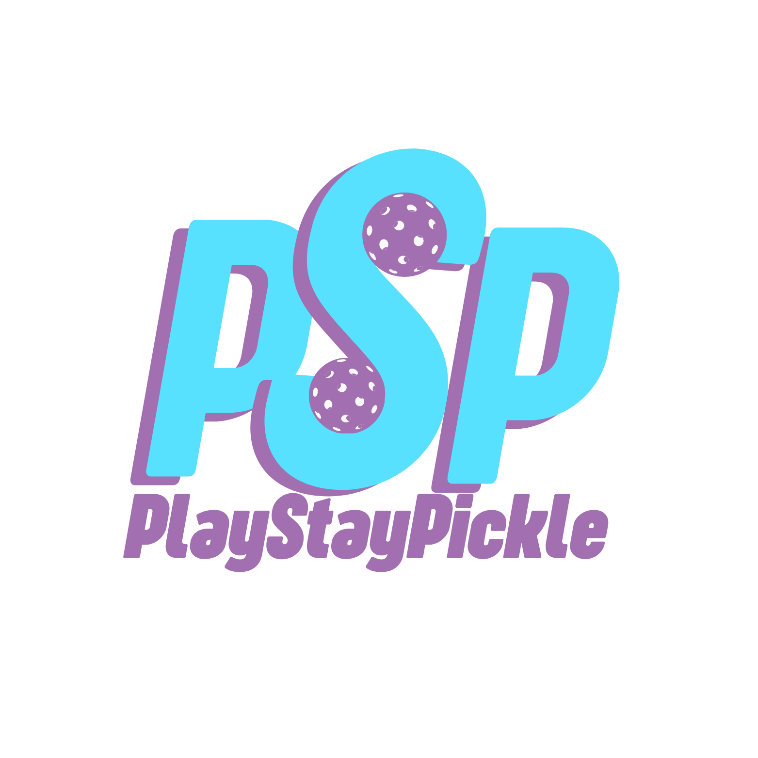 PlayStayPickle logo with turquoise and purple PSP letters and a pickleball in the S