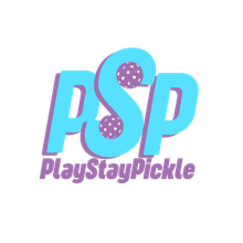 PlayStayPickle logo with turquoise and purple PSP letters and a pickleball in the S