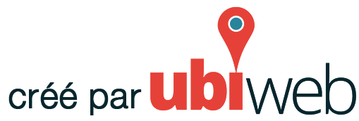 Un logo pour ubiweb avec une épingle rouge dessus