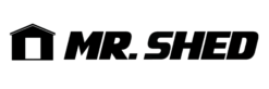 A black logo featuring an icon of a shed to the left of the bold, capitalized text