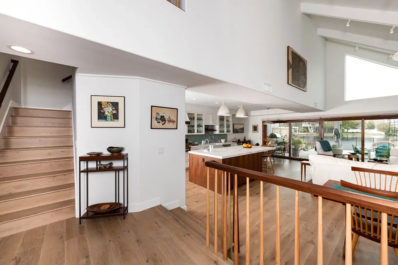 There is a staircase leading up to the second floor of the house.