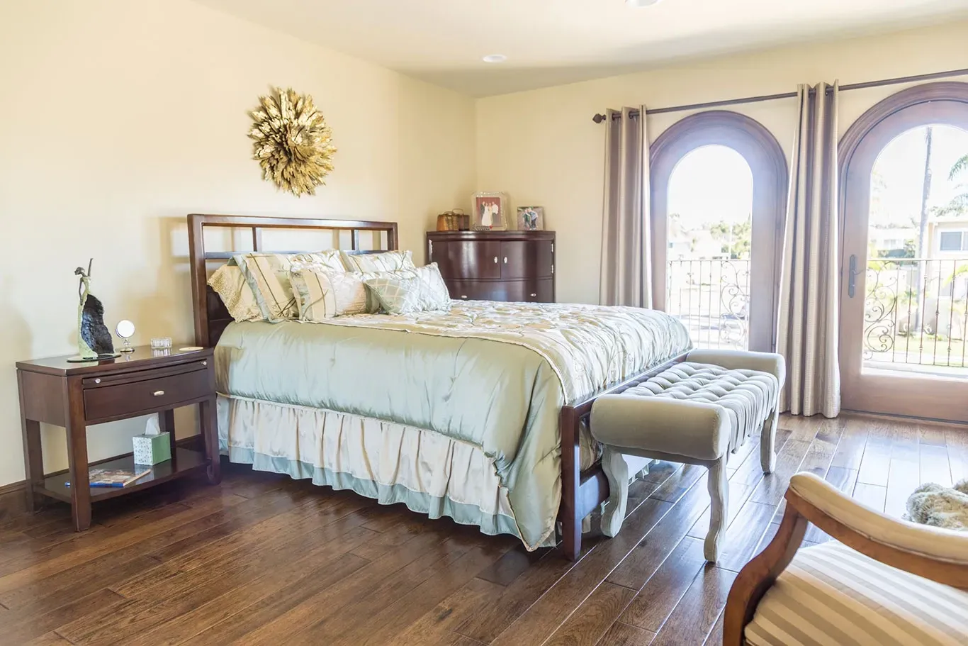 There is a large bed in the middle of the room.