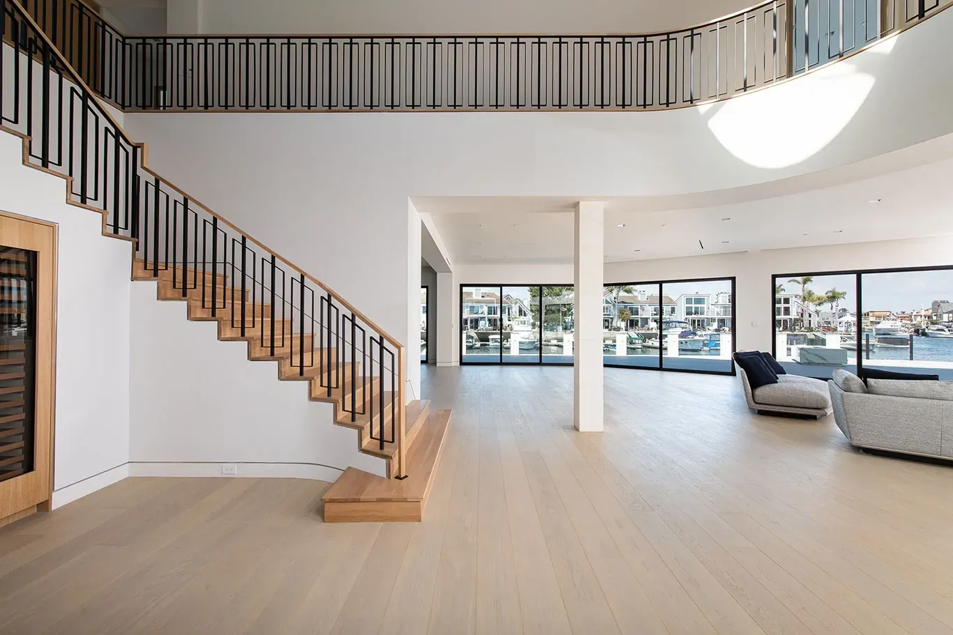 There is a staircase in the middle of the room.