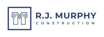A black and white logo for r.j. murphy construction inc.