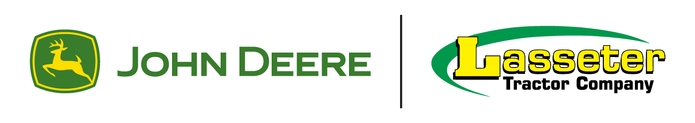A John Deere logo next to a Lasseter Tractor logo