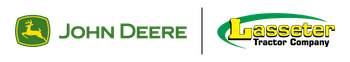 A John Deere logo next to a Lasseter Tractor logo