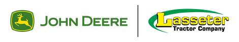 A John Deere logo next to a Lasseter Tractor logo