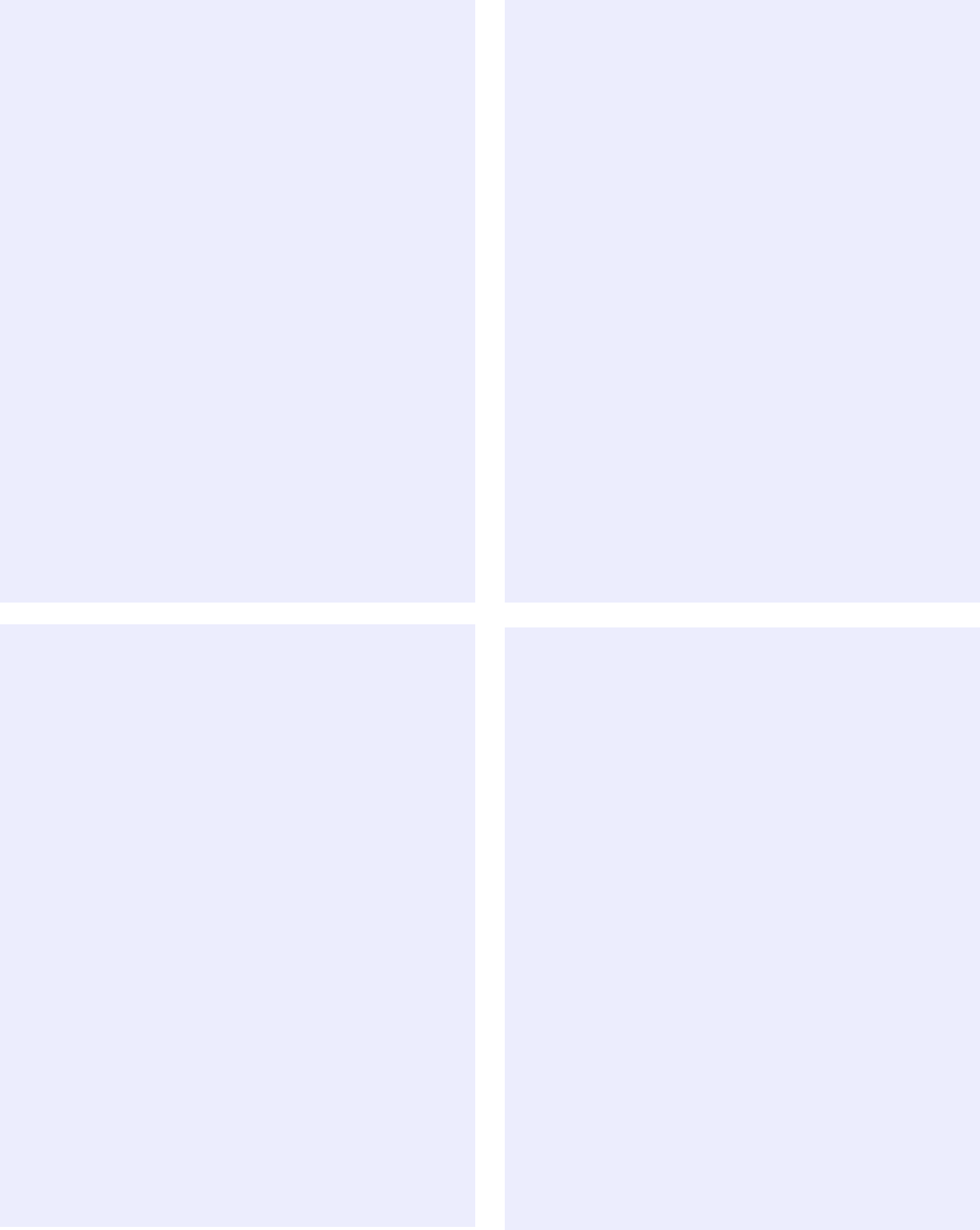 A set of four white squares on a white background.