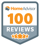 A home advisor 100 reviews badge with three stars.