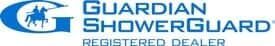 A logo for guardian showerguard registered dealer