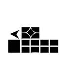 A black and white silhouette of a stack of squares on a white background.