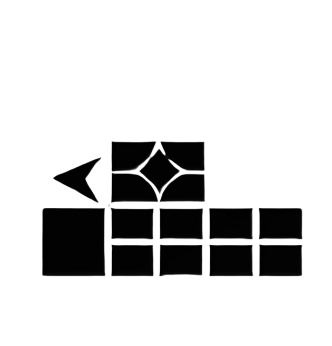 A black and white silhouette of a stack of squares on a white background.