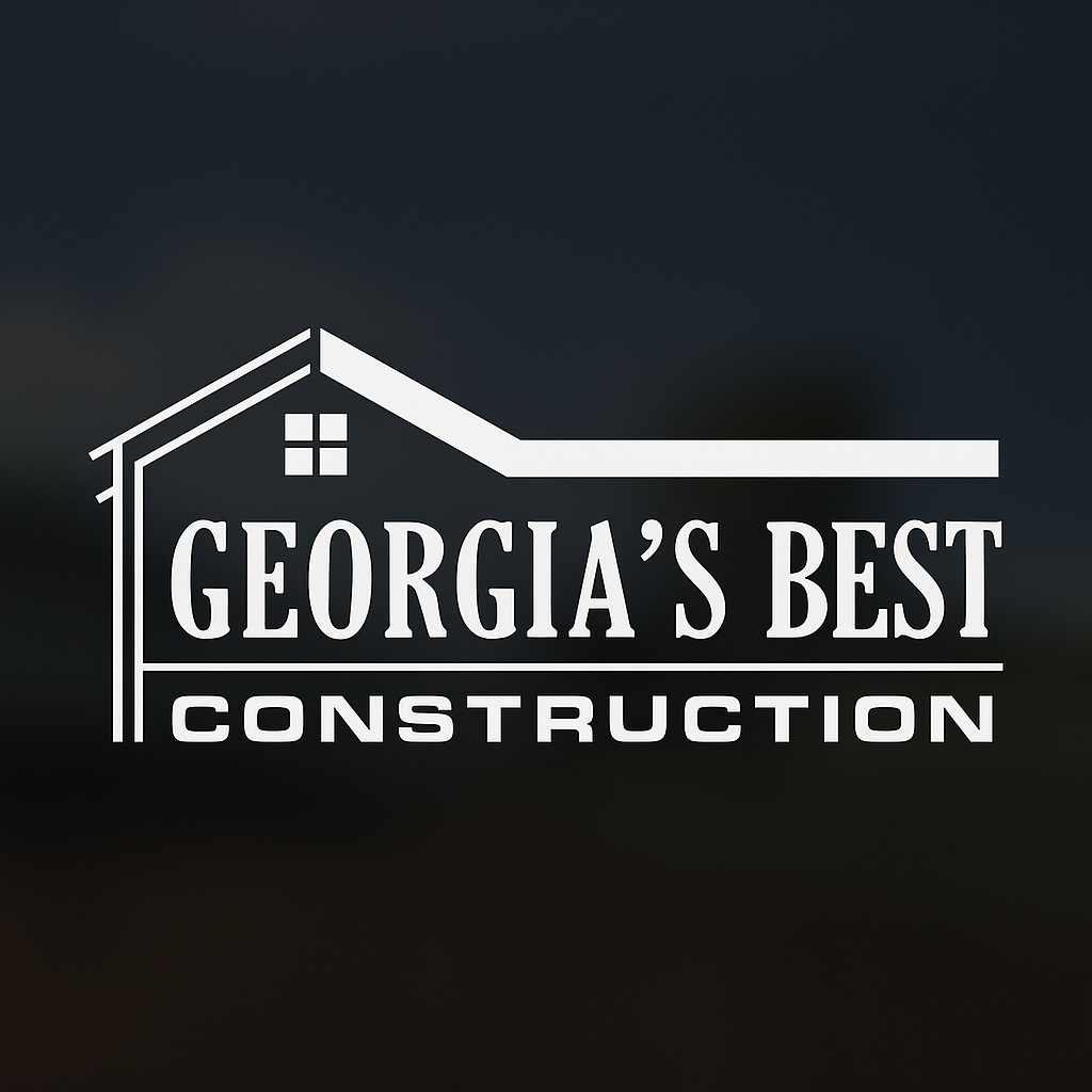 Logo for Georgia's Best Construction featuring a white house outline above text on a dark background.