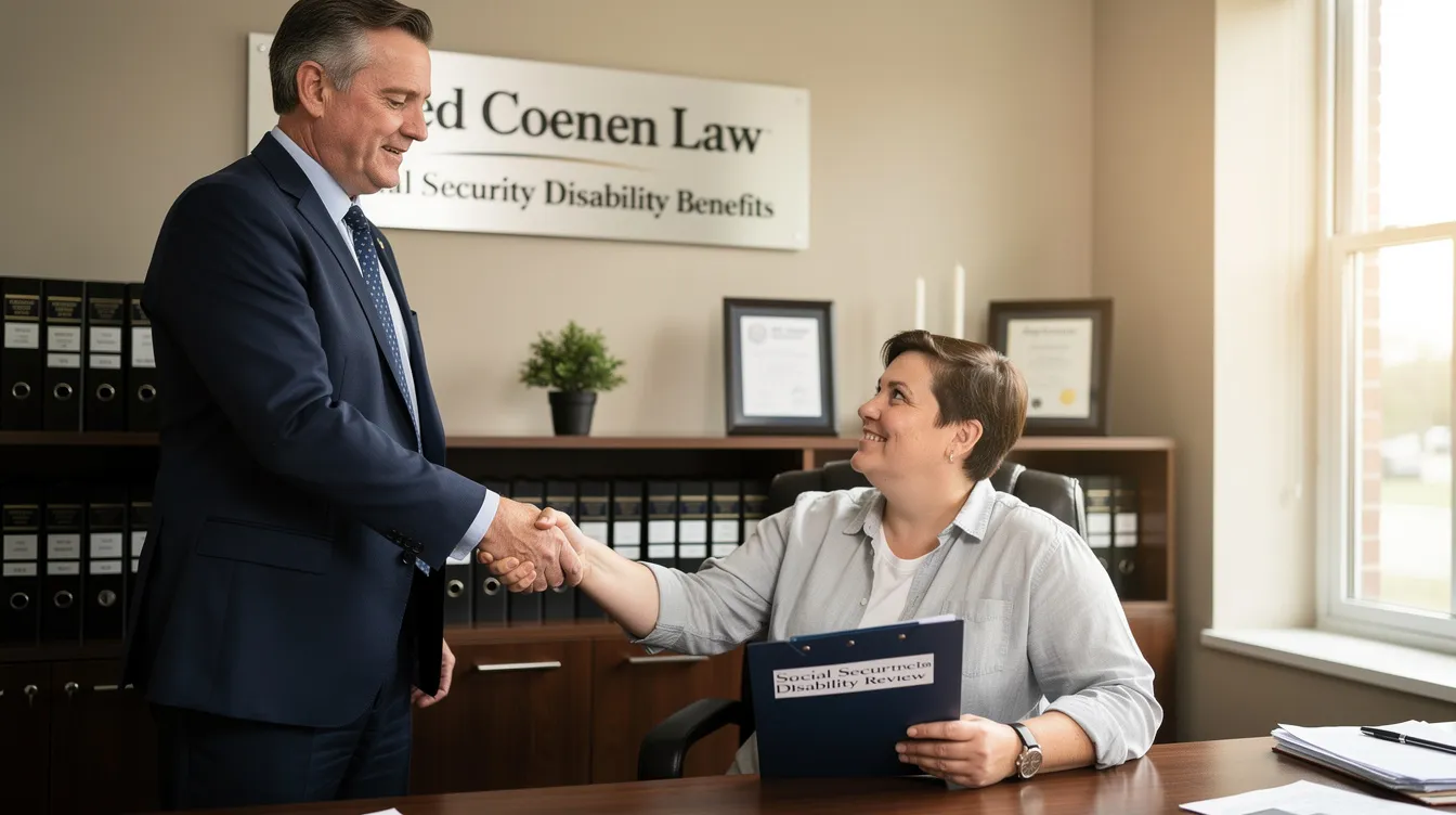 Attorney Ted Coenen is shaking hands with a satisfied client, symbolizing the successful navigation
