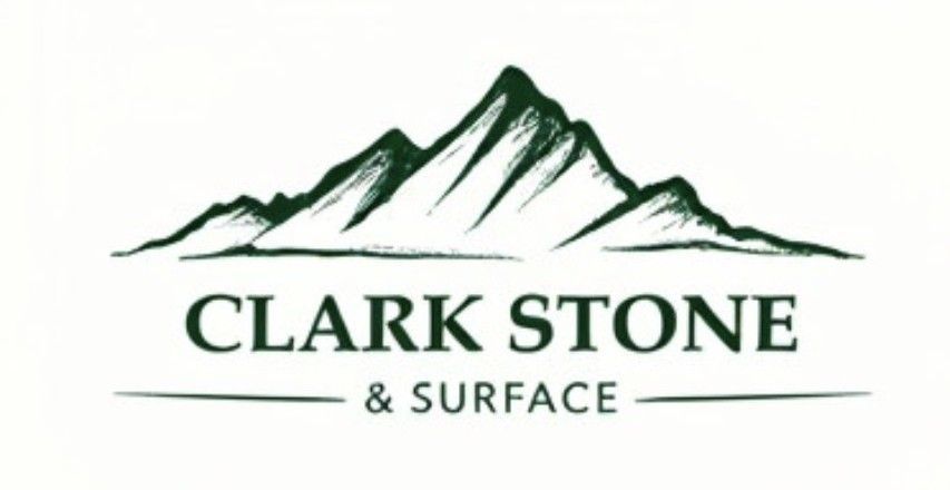 Clark Stone & Surface logo: mountains with a green sketch-style design, text underneath in a serif font.
