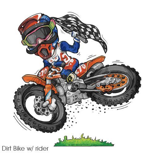 caricature cartoon dirt bike