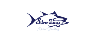 Logo of a tuna fish with the text "Silver Tuna" and "Sport Fishing" in dark blue.
