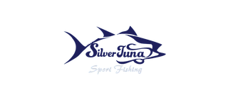 Logo of a tuna fish with the text "Silver Tuna" and "Sport Fishing" in dark blue.