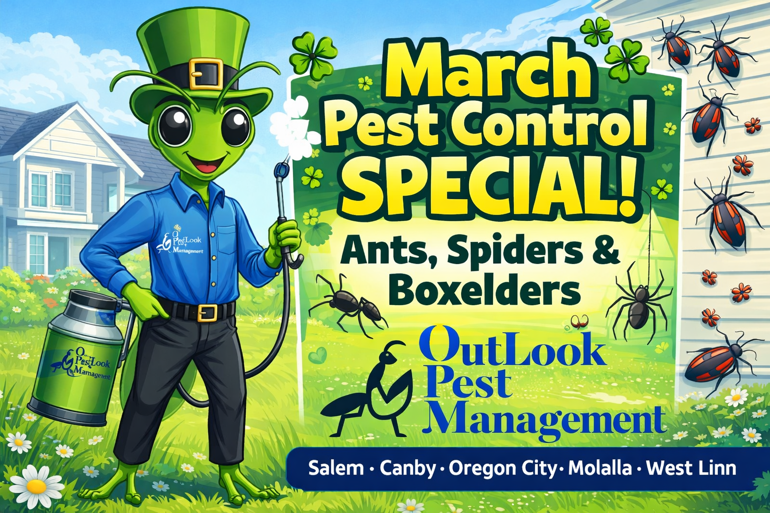 March outlook pest control ad with many the mantis about to treat for march pests