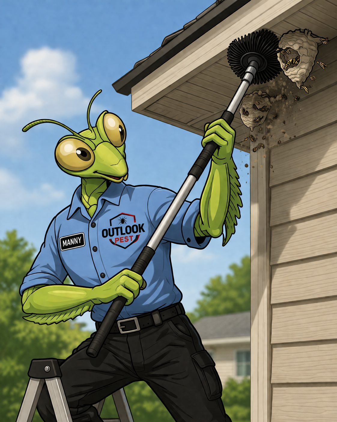 April outlook pest control ad with many the mantis about to treat for april pests through out Oregon
