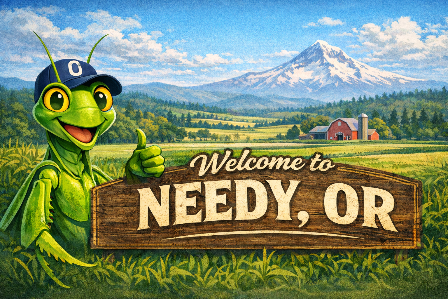 Manny the mantis with Needy, Oregon behind him