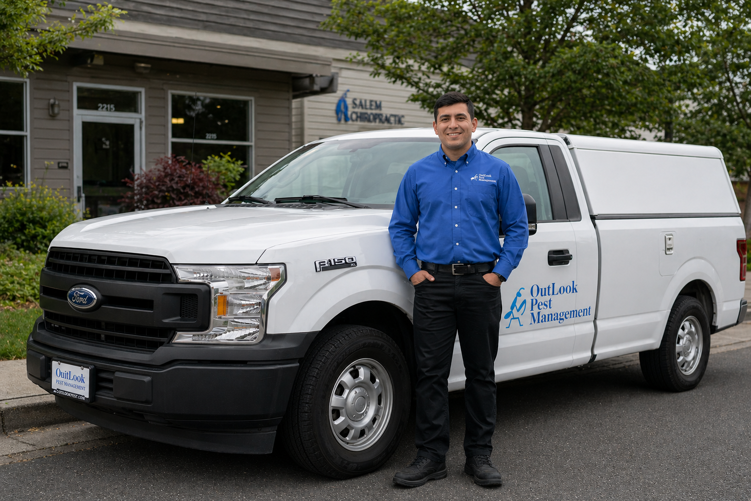 OutLook Pest Management technician providing pest control in NE Salem Oregon for ants rodents spiders wasps and seasonal pests