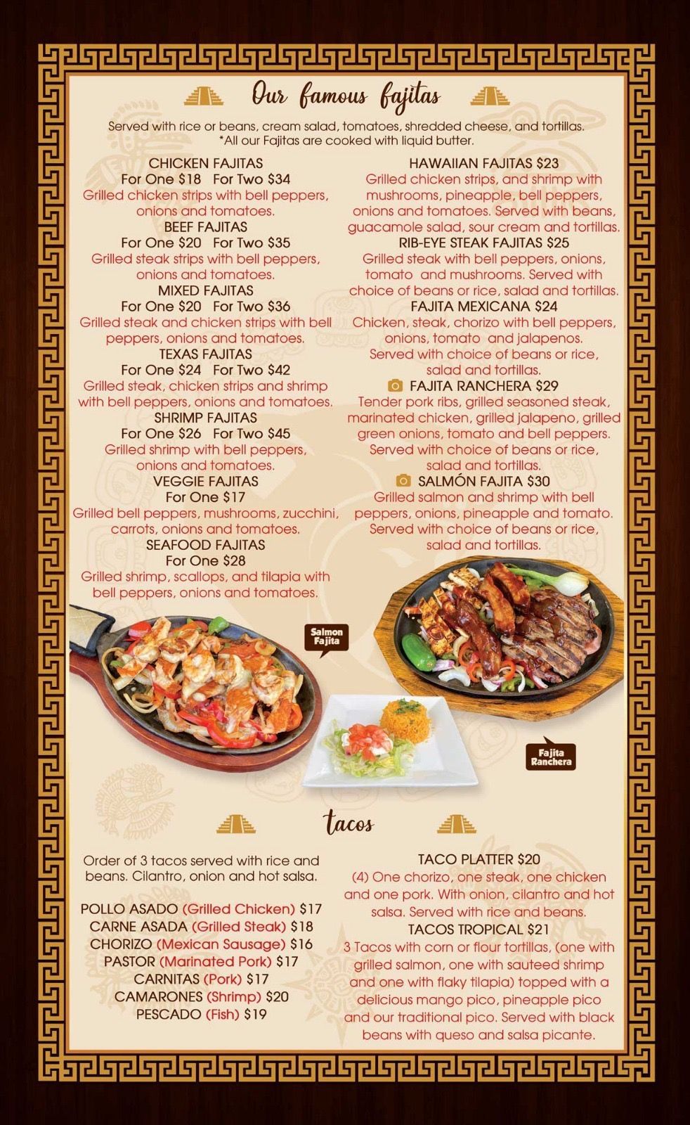 Our Famous Fajitas Menu — Wilmington, DE — El Maya Mexican Grill