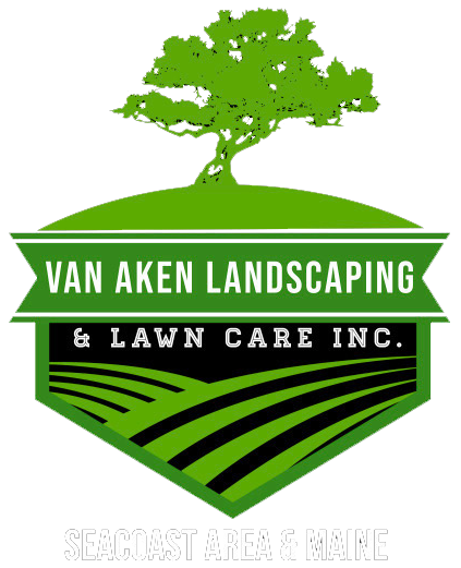 Van Aken Landscaping & Lawn Care Logo: Green tree over green banner with
