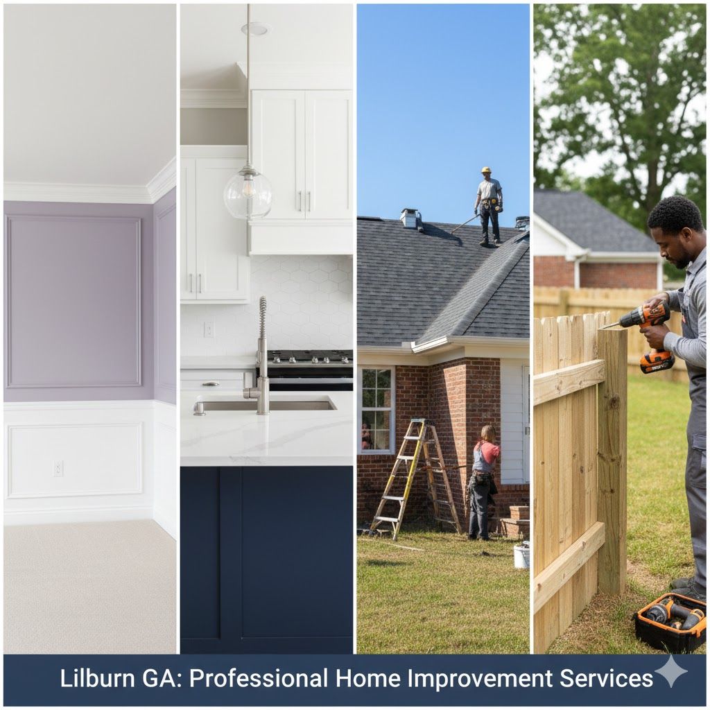 Home improvement services in Lilburn, GA: Interior painting, kitchen, roof repair, and fence building.