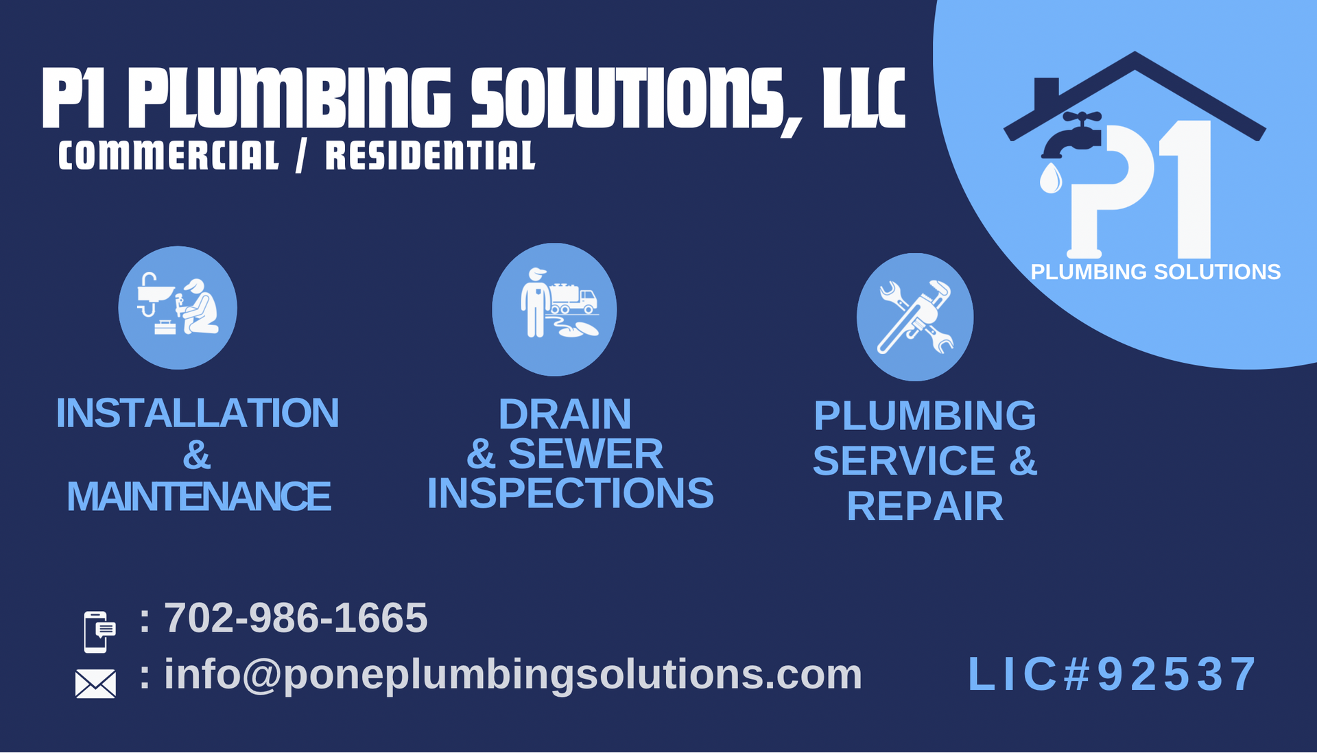 A business card for pi plumbing solutions llc