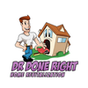 Cartoon man with a tool belt helping a sad house. "Dr. Done Right, Home Revitalization" logo.