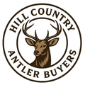 Hill Country Antler Buyers logo: deer head with antlers, circular border with text 