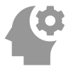 Une icône grise représentant la tête d'une personne avec un engrenage.