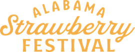 The logo for the alabama strawberry festival with two strawberries on a white background.