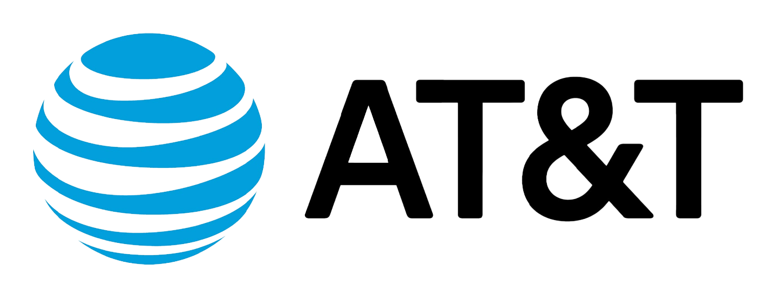 The AT&T logo featuring a blue globe with white swooping bands next to the black text 