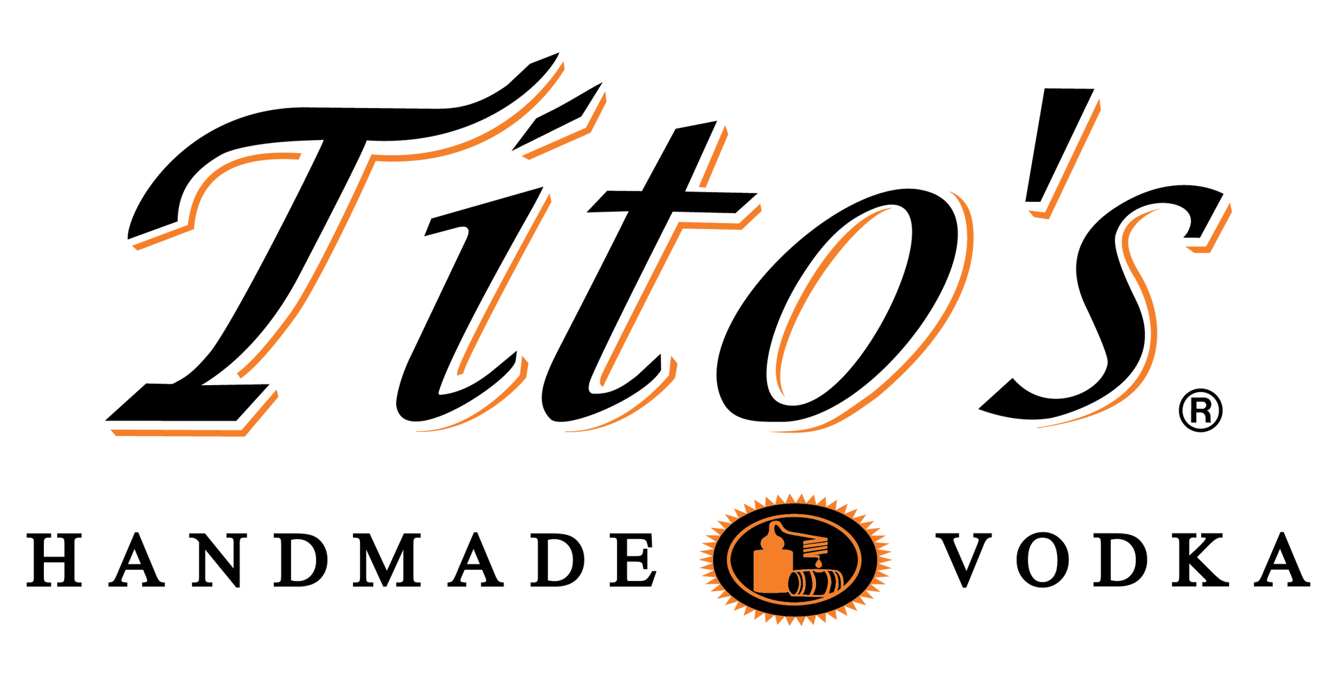 Tito's Handmade Vodka logo with black text and an orange icon on a white background.