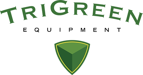 The TriGreen Equipment logo featuring the company name in green text above a green triangular shield icon.
