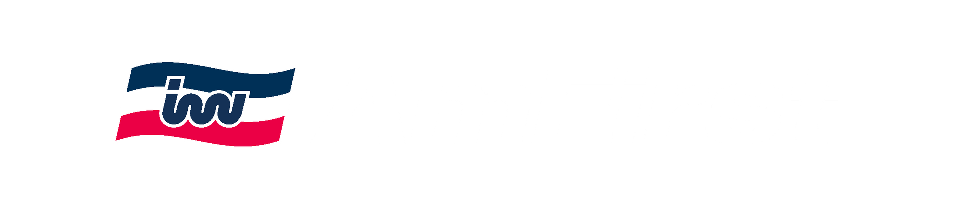 IW logo on a wavy flag with blue, red, and white stripes.