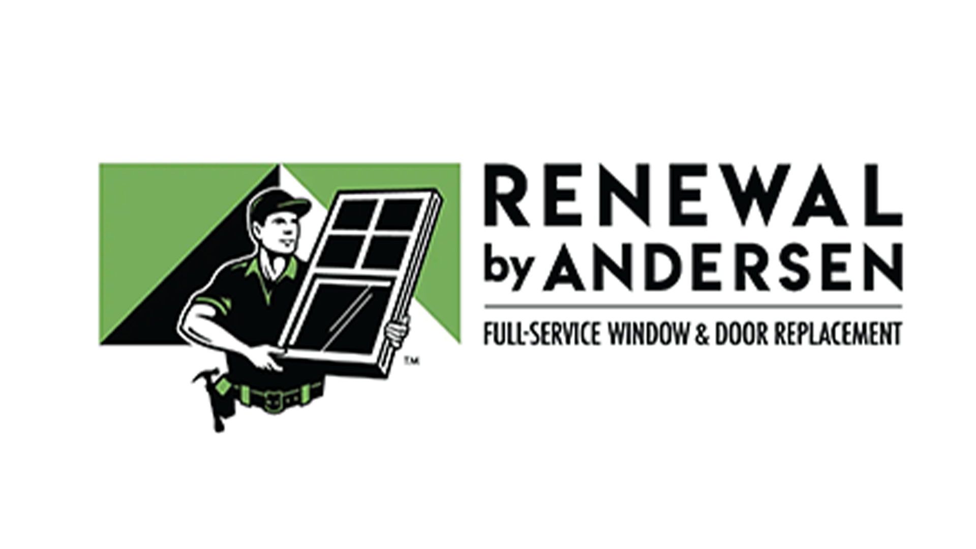The logo for renewal by andersen full service window and door replacement.