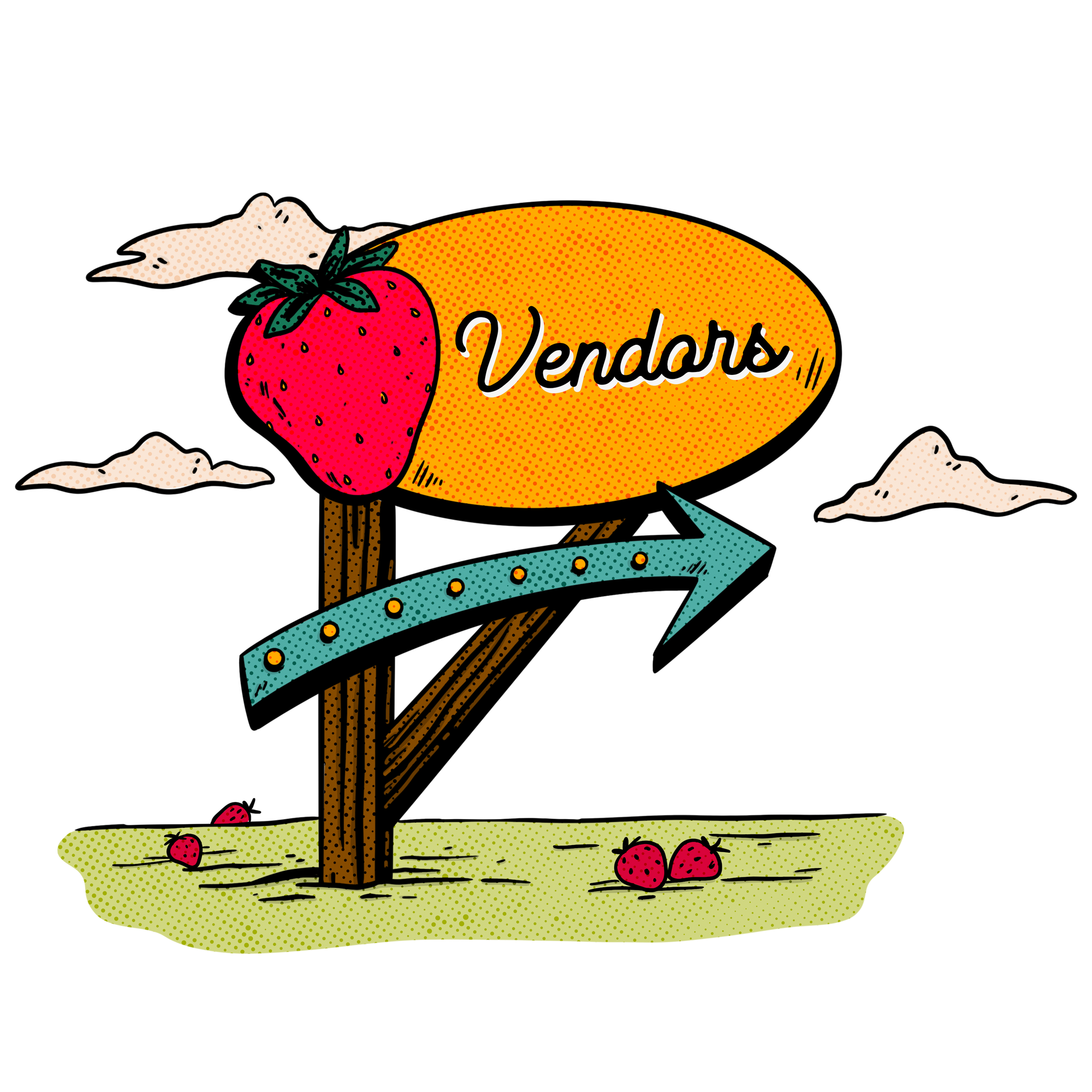 A cartoon drawing of a sign that says vendors