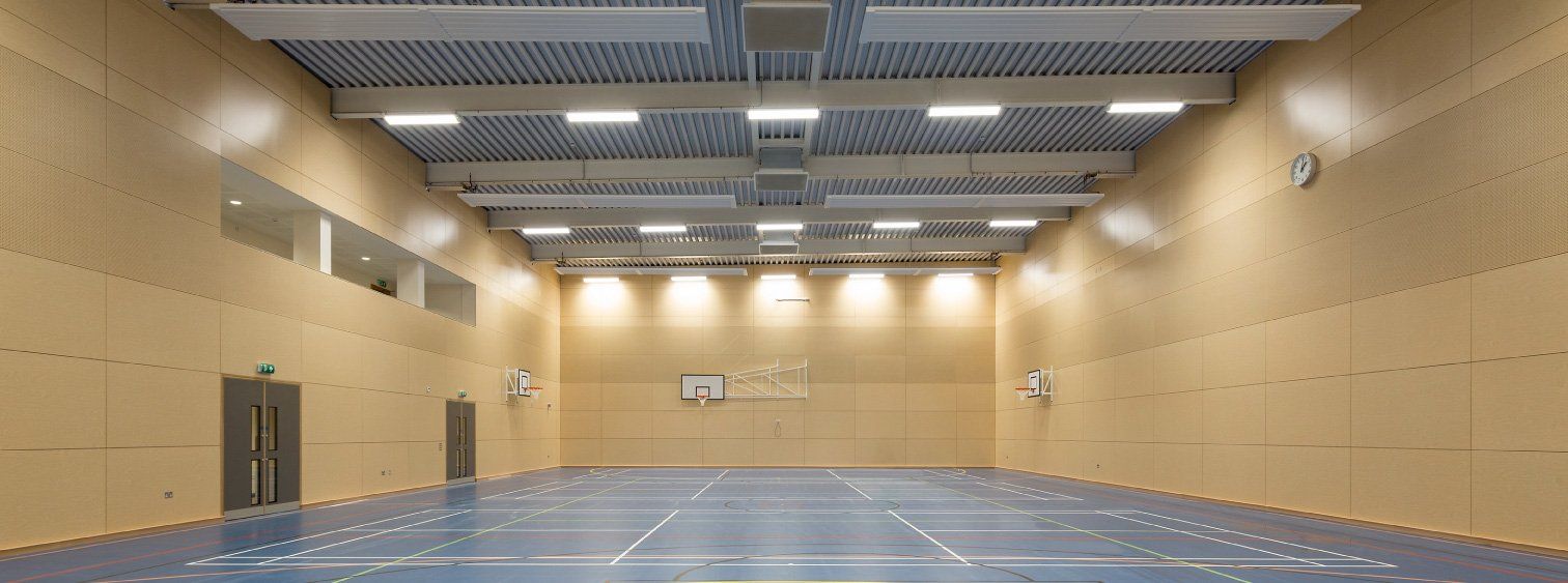 Birch Plywood acoustic panels in a gymnasium