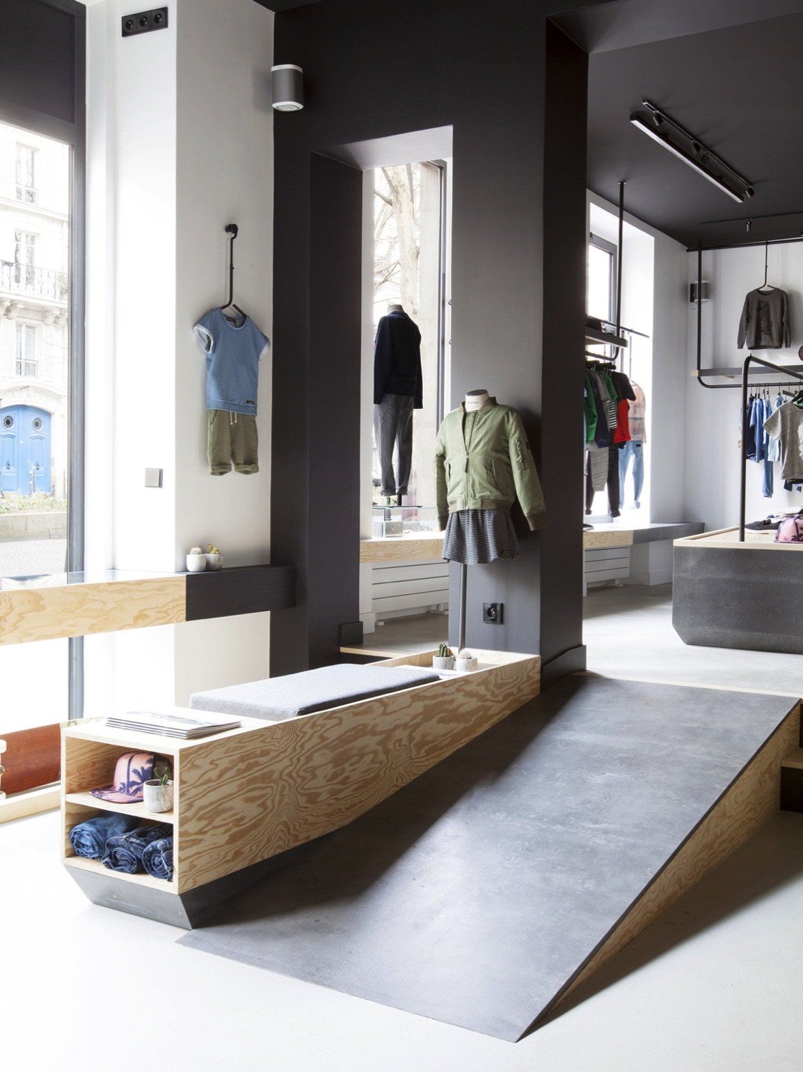 a store with a ramp in the middle of it