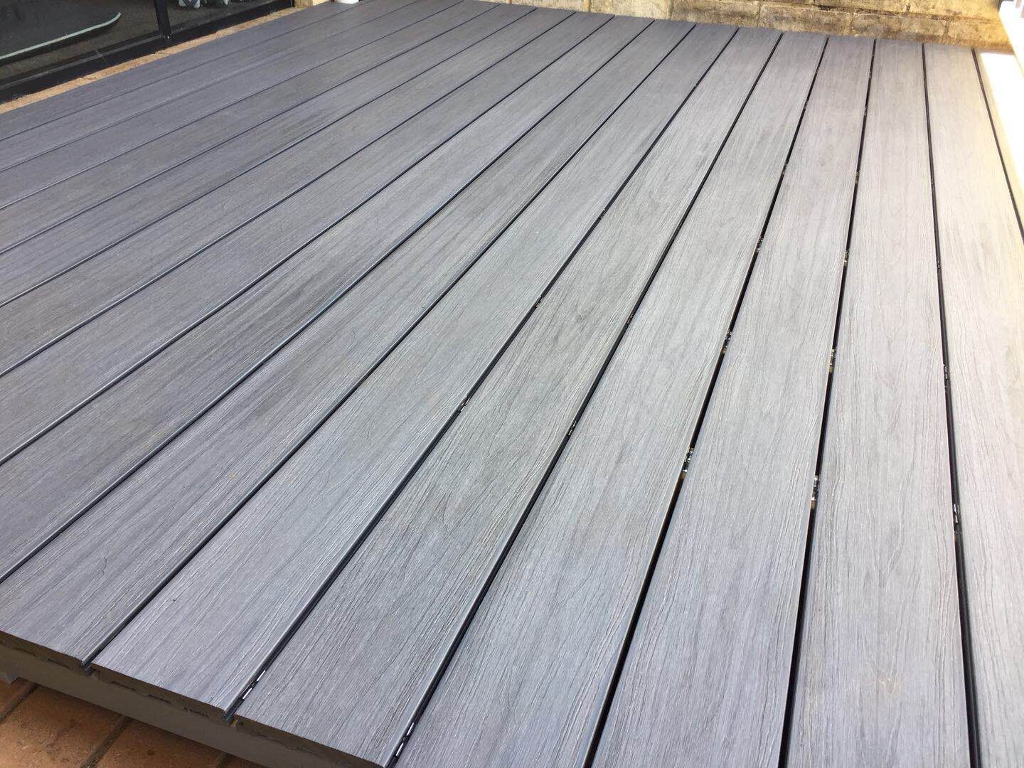 wood plastic decking strips in grey
