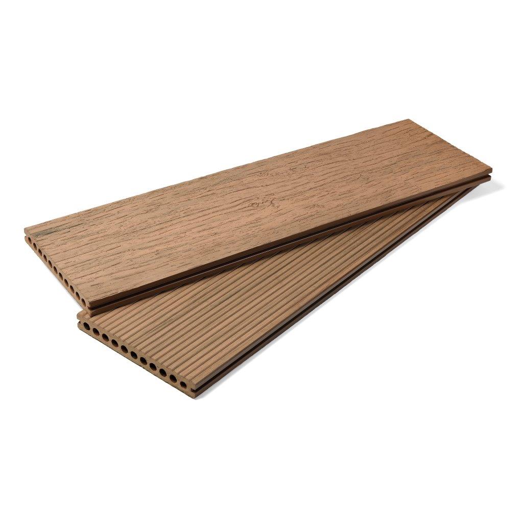 Old effect plastic wooden composite deck panels in brown